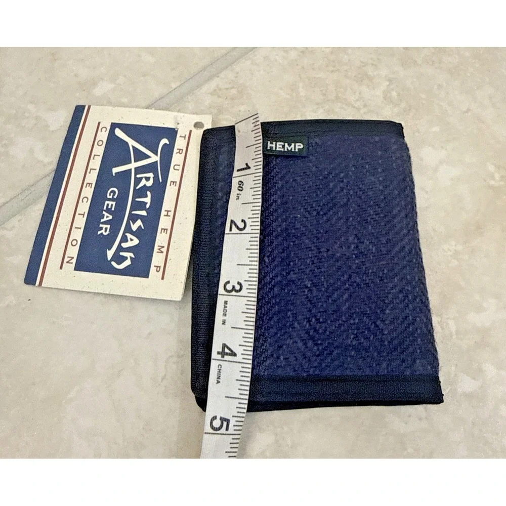 NWT Artisan Gear Hemp Blue Herringbone Wallet with Black Trim Zip Coin pocket
